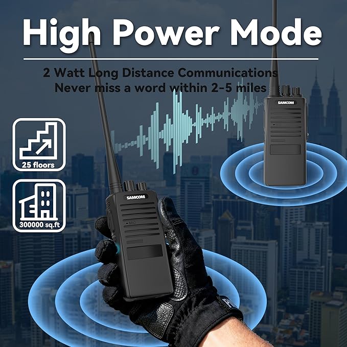 SAMCOM FPCN20A Walkie Talkies with Earpiece, Upgrade Portable UHF Two-Way Radios, VOX, Voice Playing, Rugged 2 Way Radios, 3000mAh Rechargeable for Aduls Church Construction Industrial, 2 Pcs