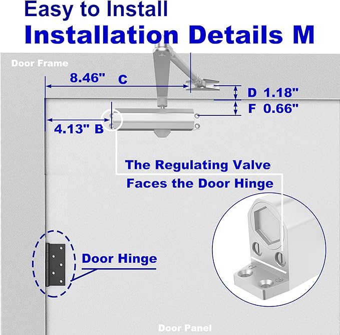 Jayseon Automatic Door Closer for Home & Commercial Door Closer, Fits 99~143 lb Weight, Hydraulic Auto Closers Silent for Residential or Light Commercial, Aluminum Silver