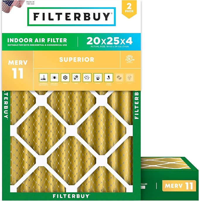 Filterbuy 20x25x4 Air Filter MERV 11 Superior Pet & Allergy Defense,