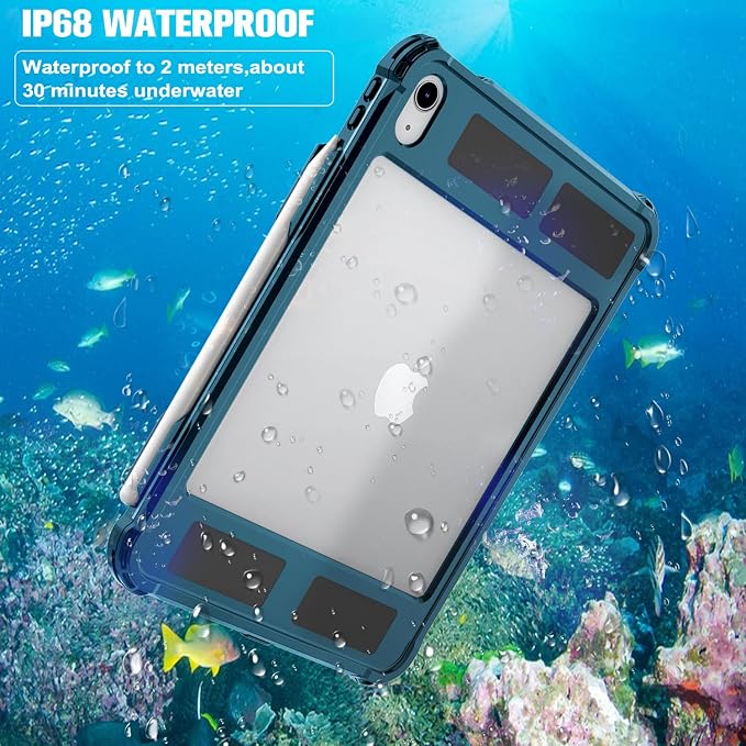 10.2 Waterproof Case Compatible with iPad 9th 8th 7th Generation 2021/2020/2019 Built-in Screen Protector with Strap Stand Pencil Holder Full Body Heavy Duty Protective Shockproof