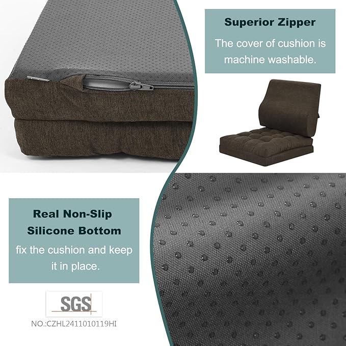 baibu Memory Foam Recliner Cushions with Lumbar Support Pillow Set for Elderly, 20x20x5 Inch Dual-Layer Design Non-Slip Recliner Seat Cushion & Back Support Pillow for Reduce Hip & Lumbar Pain, Brown