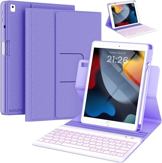 BLUTLOTUS Keyboard case for iPad 9th/8th/7th Generation 10.2 Inch - Backlit Wireless Detachable Folio Keyboard Cover with Pencil Holder for iPad 9th/8th/7th Gen Air 3rd Generation 10.5 Inch