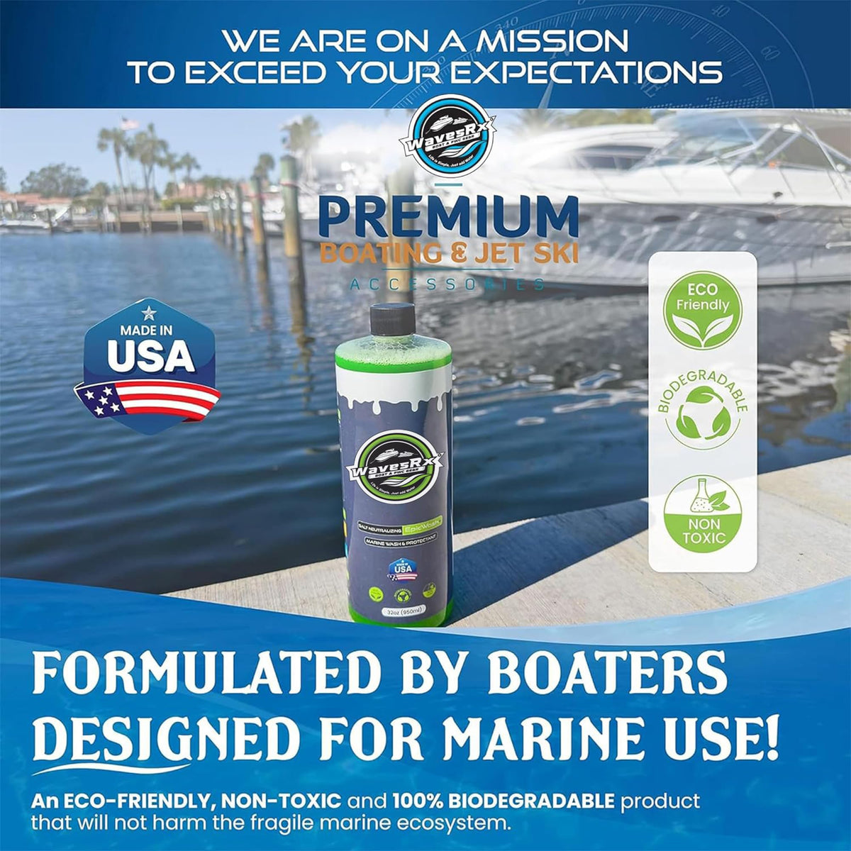 WavesRx Salt Neutralizing Boat Soap & Jet Ski Wash with SiO2 Surface Protection (EpicWash+) | Marine Grade Cleaner Removes Salt & Contaminants | Protective Ceramic Coating Prevents Buildup & UV Damage