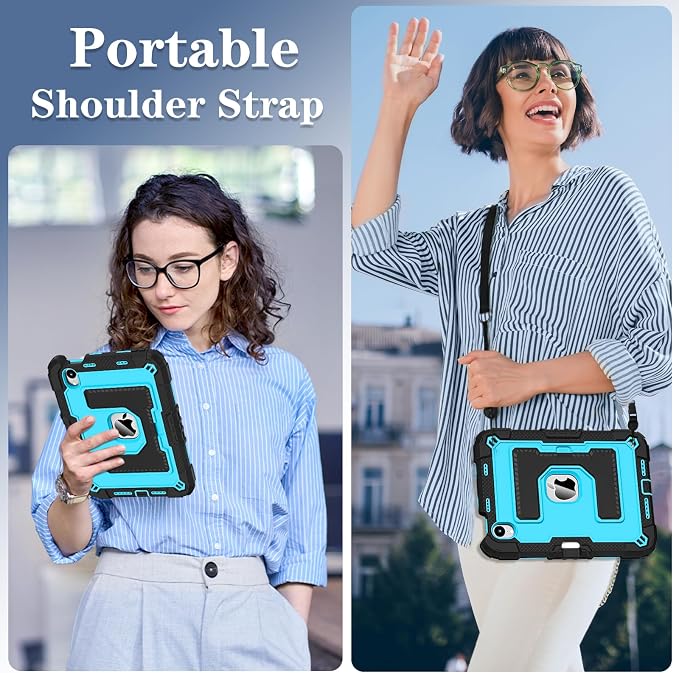 Kids Case Compatible with iPad mini 7 A17 pro 2024 Mini 6 8.3”Colorful Shockproof Case with Pencil Holder and Adjustable Big StandHandle Strap for iPad mini 6th 7th Gen