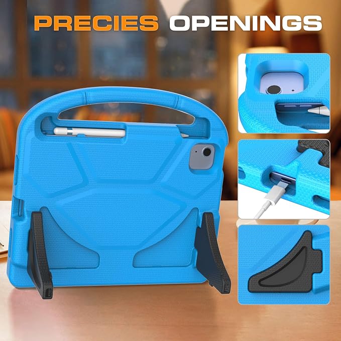 Kids Case for iPad (A16) 11th Generation 11 Inch 2025/iPad 10th Generation 10.9 Inch 2022 with Screen Protector and Pencil Holder Shockproof Handle Stand Cover for iPad 11/10 Gen Blue
