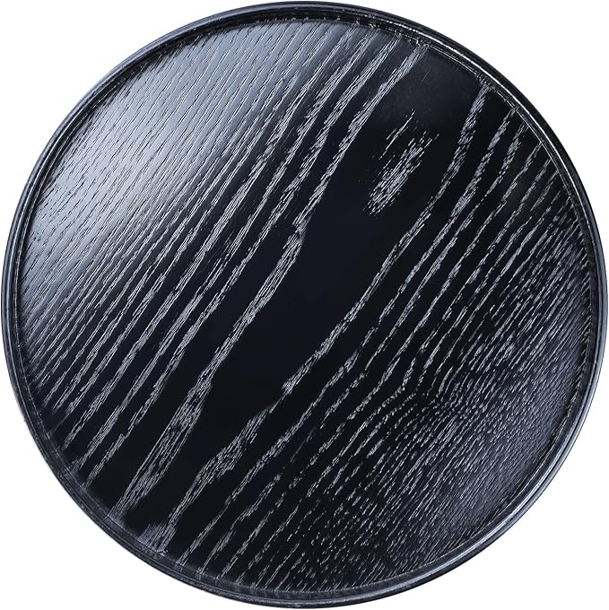 Round Solid Wood Serving Tray 21CM Black,Decorative Wooden Serving Plate for Tea Coffee Snack Food Meals,Ottoman Breakfast Tray with Raised Edge,for Home,Kitchen,Bathroom,Party,Restaurant Decor(8.26")