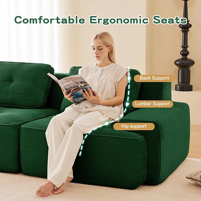 115.3'' Sectional Sofa, 32D Foam Corduroy Boneless Couch with Pillow, Deep Seat Wide Arm Sectional Couch for Apartment, Living Room, Bedroom