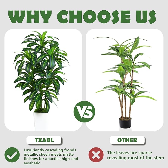 Artificial Dracaena Plant Indoor Fake Tree, Tall Fake Floor Plants with White Planter, Artificial Yucca Tree for Home Office Living Room Bedroom Farmhouse Modern Outdoor Topiary Tree(6 Trunks 6FT)