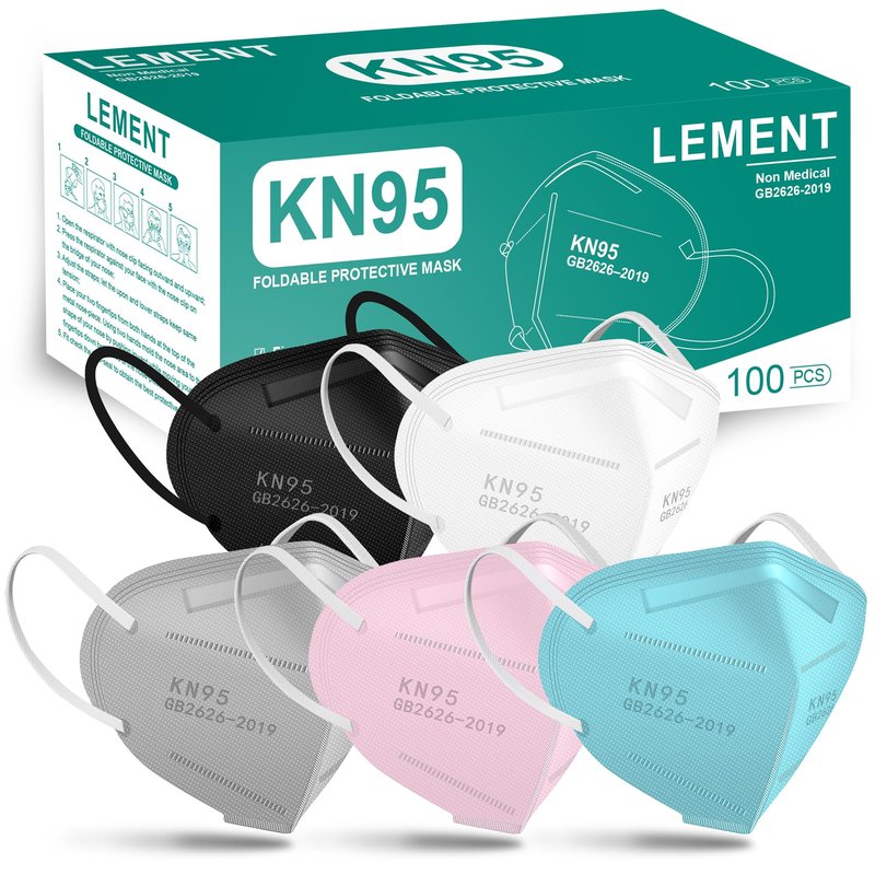 LEMENT KN95 Face Masks,100 Pack Breathable Cup Dust Disposable Masks For Adults,5 color