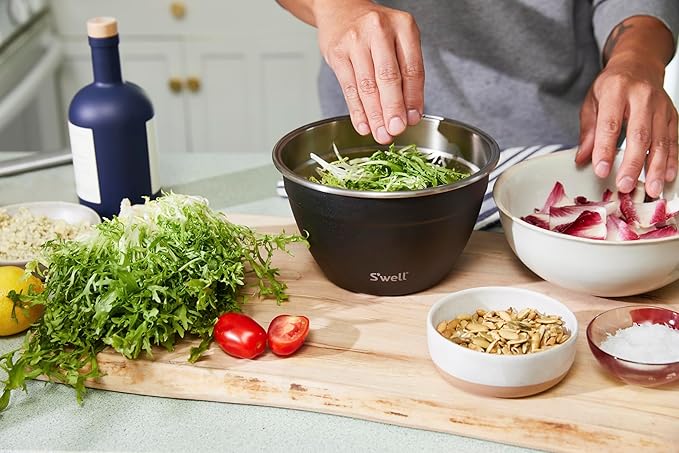 S’well Stainless Steel 64oz Salad Bowl Kit in Onyx,Comes with 2oz Condiment Container and Removable Tray for Organized Serving,Leak-Proof and Dishwasher Safe,(Pack of 8)