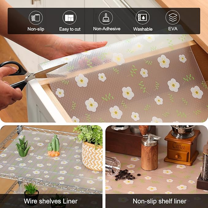 Cooyes Shelf Liner – Premium Non-Adhesive Cabinet & Drawer Liner for Kitchen – Waterproof Shelf Paper with Modern Pattern – Durable EVA Cabinet Mat – Easy to Cut （12" W x 120" L）