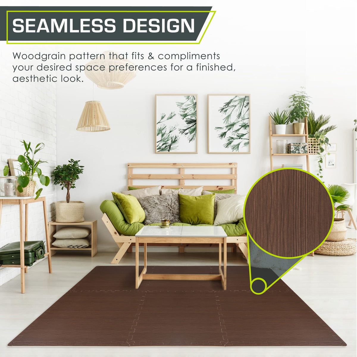 ProsourceFit Wood Grain Puzzle Mat ½-inch, 6 EVA Foam Interlocking Floor Tiles (24 SQ FT) for Secure Indoor Gym Flooring, Office Spaces, Living Rooms, and Play Areas, Dark Walnut
