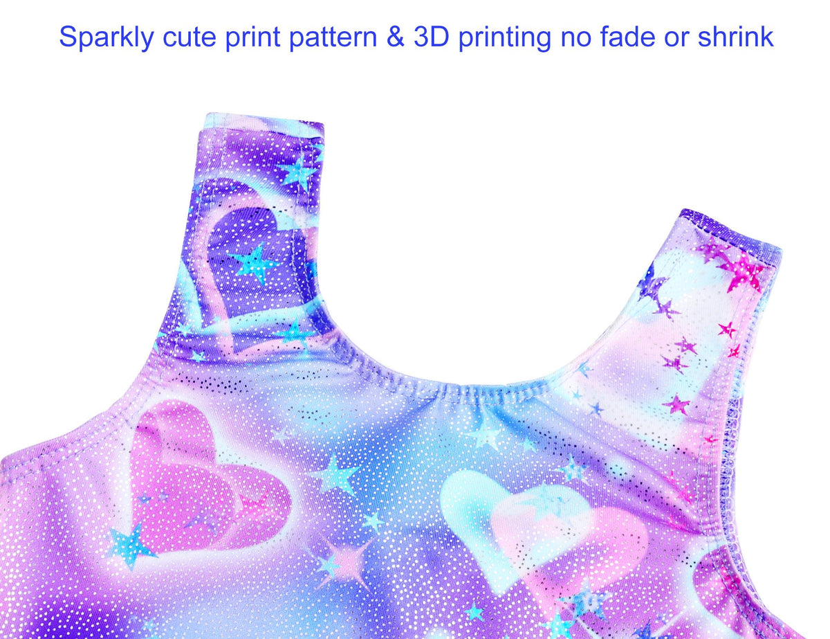 Domusgo Leotard for Girls Gymnastics Size 3t 4t Metallic Purple Blue Hearts Sleeveless Practice Biketards Activewear