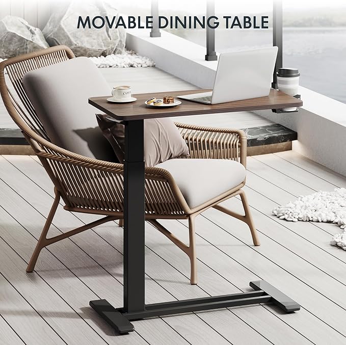 FLEXISPOT Mobile Standing Desk with Wheels Pneumatic Laptop Desk Rolling Computer Cart Movable Height Adjustable Small Sit Stand Desk Computer Workstations Home Use(31.5" W x 17.7" D, Mahogany)