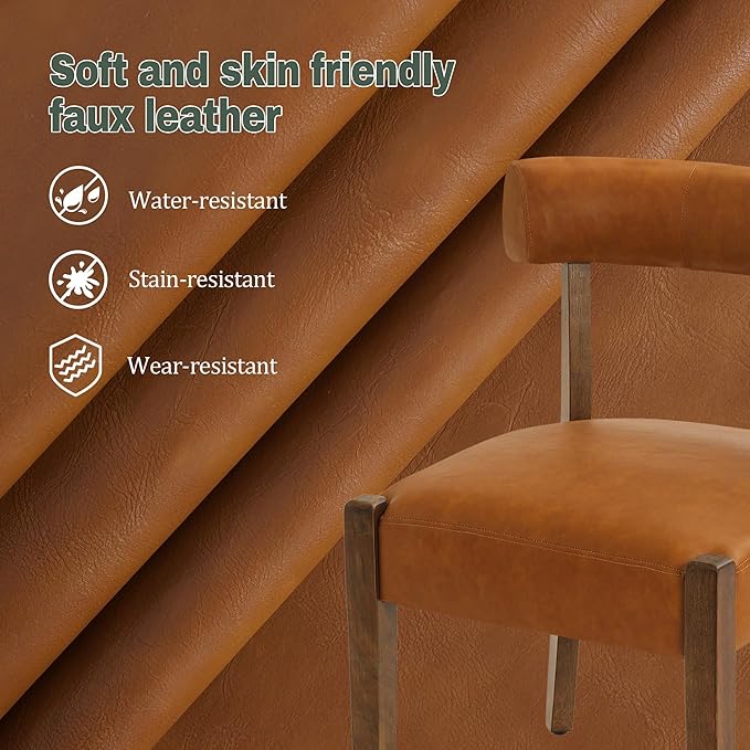 Faux Leather Dining Chairs Set of 6 Upholstered Kitchen & Dining Room Wooden Chairs Mid Century Modern Dining Chairs Low Back, Brown