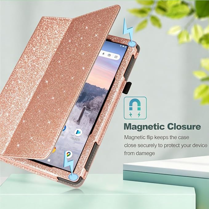 Case for T-Mobile Revvl Tab 2 Tablet - Folio Premium PU Leather Protective Stand Cover with Auto Sleep/Wake Almond Blossom
