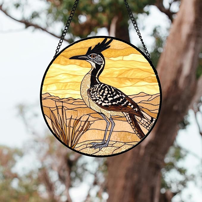 Stained Glass Window Hanging 4 Pcs Set Animals 6.3" - Desert Landscape Yellow Suncatcher Door Garden Sun Catcher Decor Birthday Christmas for Mom Woman Nana Men