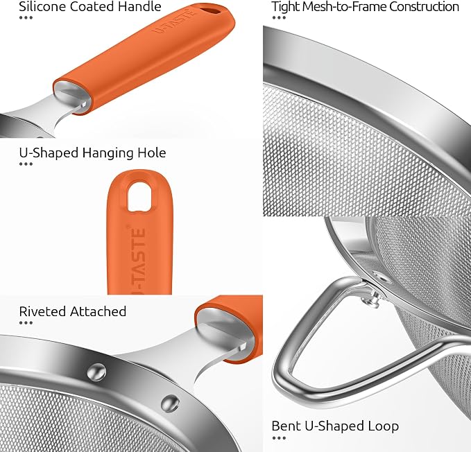 U-Taste Small Fine Mesh Strainer: 18/8 Stainless Steel 3.35in 30 Mesh Kitchen