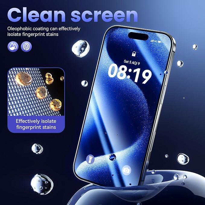 3 Pack Tempered Glass Privacy Screen Protector for iPhone 15 Pro Max 6.7 Inch Original Touch Sensitivity with Auto Alignment kit Bubble Free Case Friendly 9H Hardness
