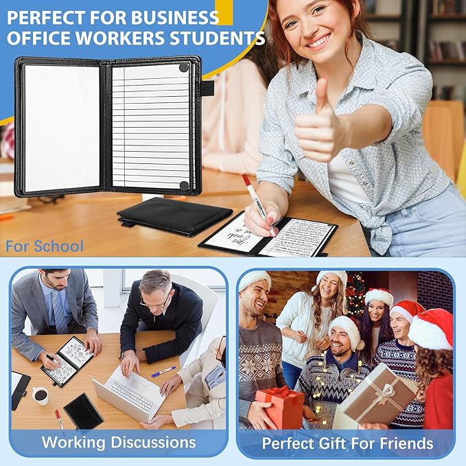 6 Sides Dry Erase Notebook Portable Whiteboards Notebook Small Reusable College Ruled Lined Board Folding Mini Travel Dry Erase White Board for Office Study(Black,A6: 5 x 7 Inches)