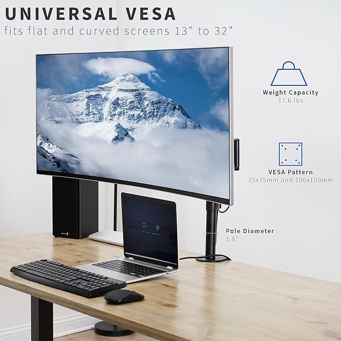 VIVO Single 13 to 32 inch Computer Monitor Desk Mount, Extra Long Adjustable Arm, VESA Stand for 1 Screen, Max VESA 100x100, Black, STAND-V101N