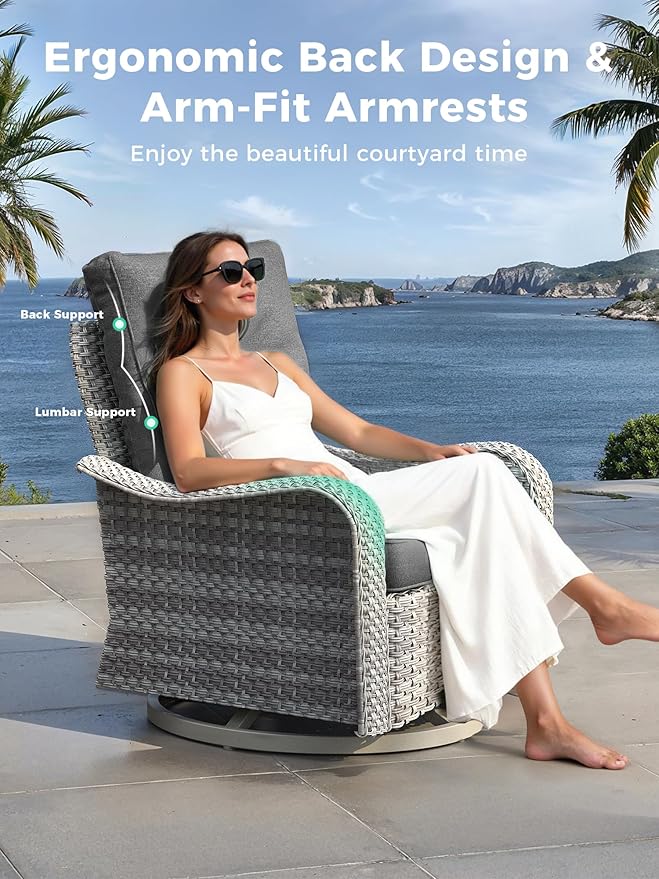 6 Piece Outdoor Wicker Patio Furniture Set,High Back Swivel Rocker Patio Chairs with 4" Thickened Cushions & Side Table, All-Weather PE Rattan for Garden, Backyard, Porch, Black