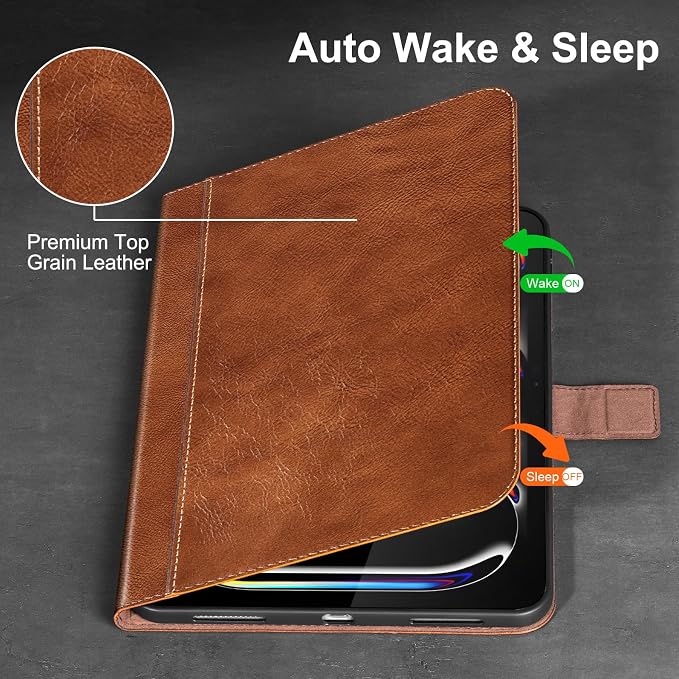 Gexmil Leather Case for iPad Pro 13 Inch M5/M4 2025/2024Crocodile Brown | Genuine Leather Cover with Magnetic ClosureSmart Folio Auto Sleep/WakeProtective ShockproofAdjustable Stand