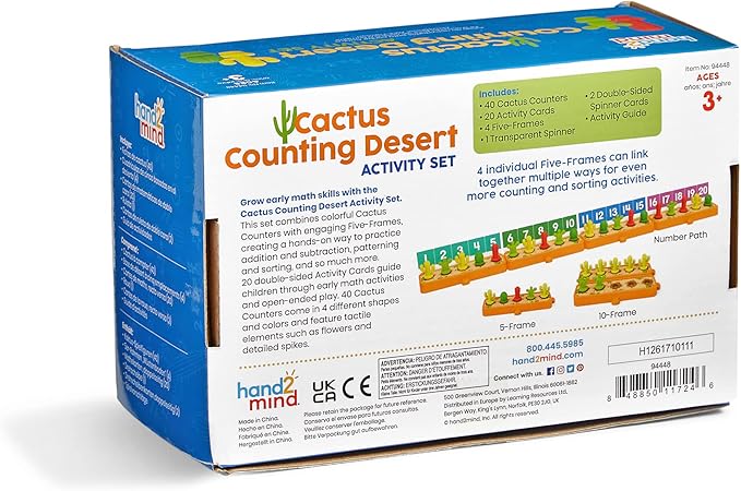 hand2mind Cactus Counting Desert Math Activity Set, Ten Frame Math Manipulatives, Color Counters for Kids Math, Montessori Math Materials, Math Games for Kindergarten, Addition and Subtraction Games