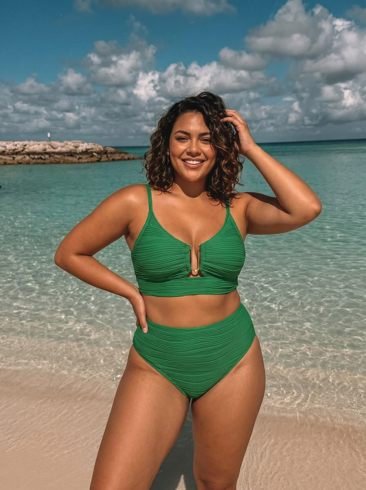 Herseas Women's 2 Piece High Waisted Push Up Bathing Suits Dark Green M