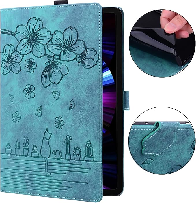 Dteck Wallet Case for Galaxy Tab S10+/S9+/S7 FE/S8+/S7 Plus 12.4 Tablet Premium PU Leather Folding Stand Auto Wake/Sleep Pen Holder Case with Hummingbirds