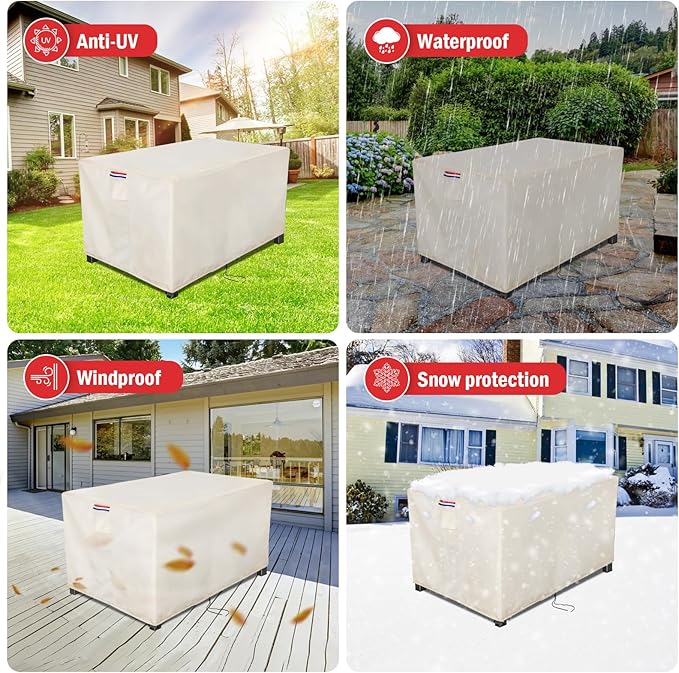 Youlvy Fire Pit Cover Rectangular 50 Inch - Waterproof Outdoor Fire Table Cover Rectangle Heavy Duty, 600D Patio Propane Gas Firepit Cover Rectangular Tear Weather Resistant - 50 x 26 x 18 Inch Beige