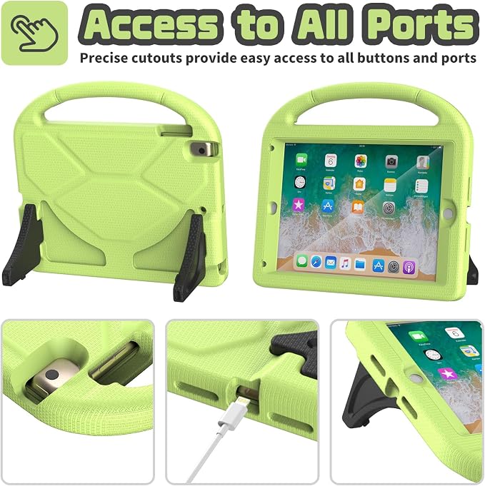 YIHE Shockproof Kids Case for iPad 6th/5th Gen Air 2/1 Pro 9.7 LightBlue | Full-Body Protection Durable Tablet Cover Built-in Screen Protector Stable Stand Lightweight Vibrant Colors