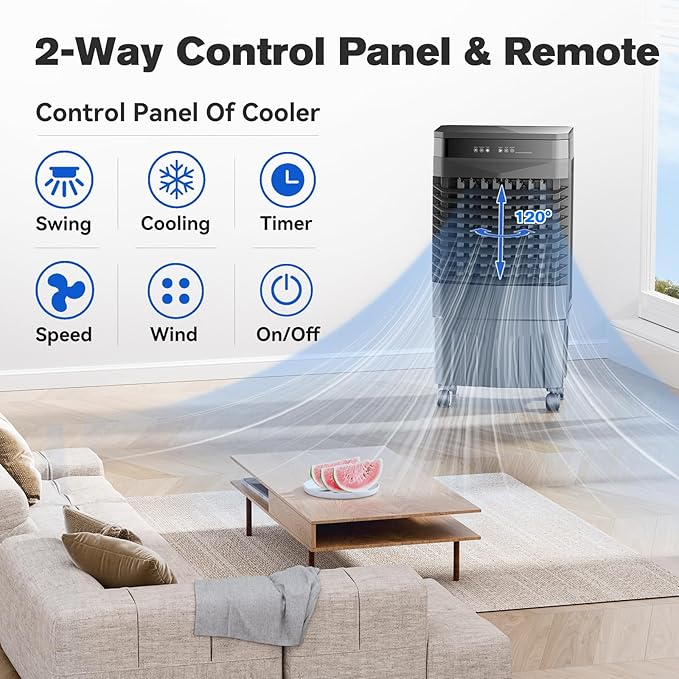 Auertech 8.5 Gal Swamp Cooler, 2800 CFM Portable Evaporative Air Cooler with 3 Speeds, Remote, 12H Timer, 120°Oscillation, Portable Air Coolers for Room, Garage, Bedroom