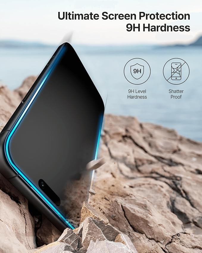 DOME GLASS Whitestone 2PACK EZ GLASS AR/Privacy for iPhone 17/16 Pro [Super Anti-Reflection &amp Anti-Spy] Full Coverage [Easy Install] Private Tempered Glass Screen Protector [2pack]