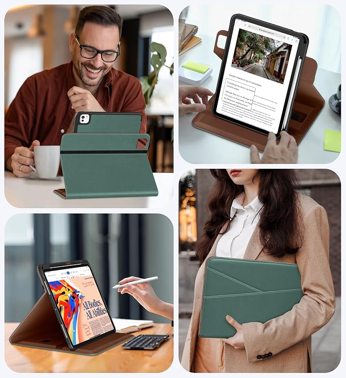 DTTO for iPad Pro 13 Inch Case M5 / M4 (2025/2024) Brown | 360 Degree Rotating Premium Faux Leather Folio Stand Cover with Pencil Holder Auto Sleep/Wake Multiple Angles