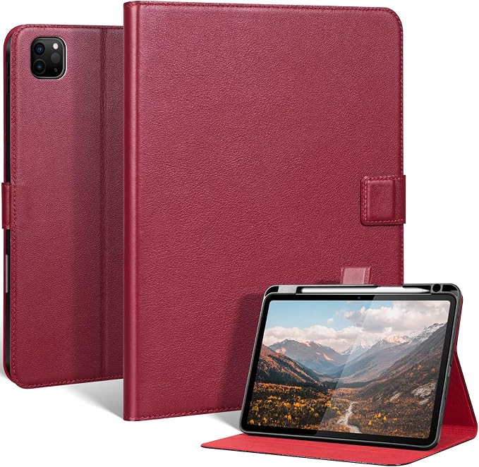 Leather Case for iPad 11th/10th Gen (11/10.9) Black | Genuine Leather Pencil Holder Adjustable Stand Magnetic Closure Auto Wake/Sleep