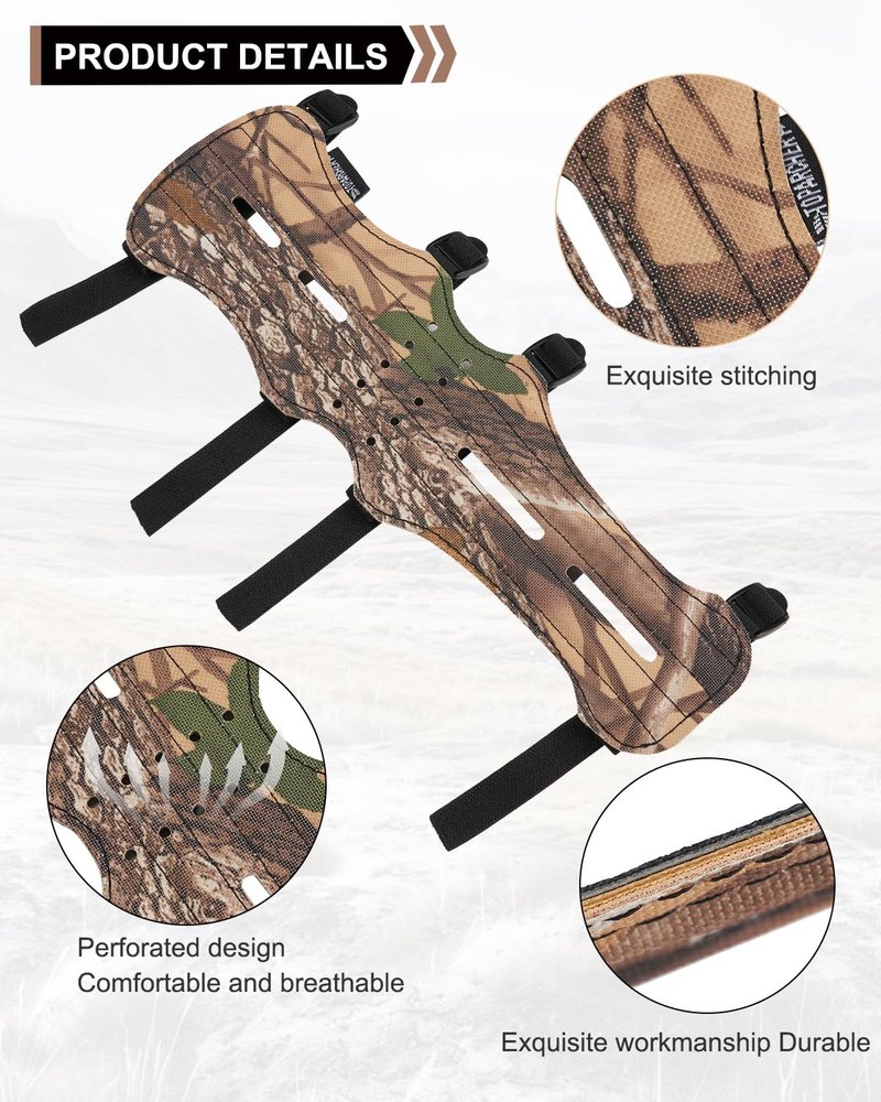 TOPARCHERY 12" Cow Leather Arm Guard Protector with 4 Adjustable Straps (Camouflage)