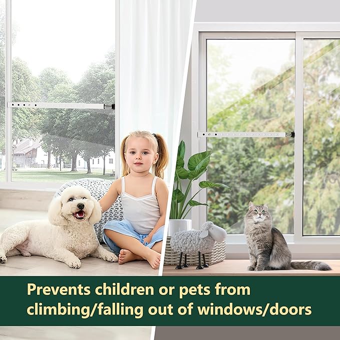 WooFog Window Security Bars Adjustable, Window Bars Security Inside Vertical, Heavy Window Ac Lock Bar with Rubber Feet for Up and Down Windows, 17-32 inch Double Hung Window Stopper -2 PCS Patented