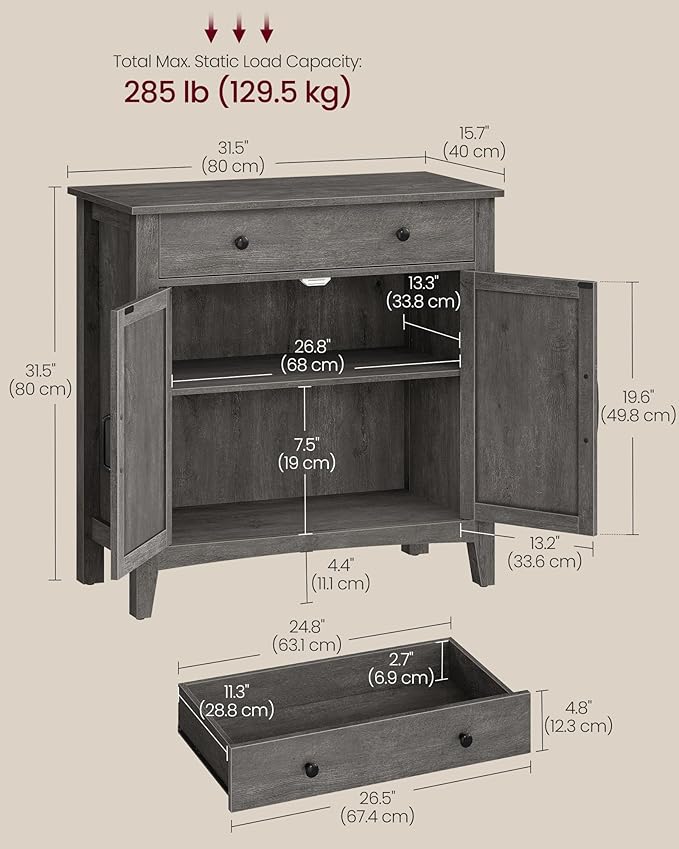 VASAGLE LIRY Collection - Buffet Cabinet, Coffee Bar Cabinet with a Drawer, Adjustable Shelf, Sideboard Storage with Cable Hole, Drawer Divider, Misty Gray UBBK341GW01S