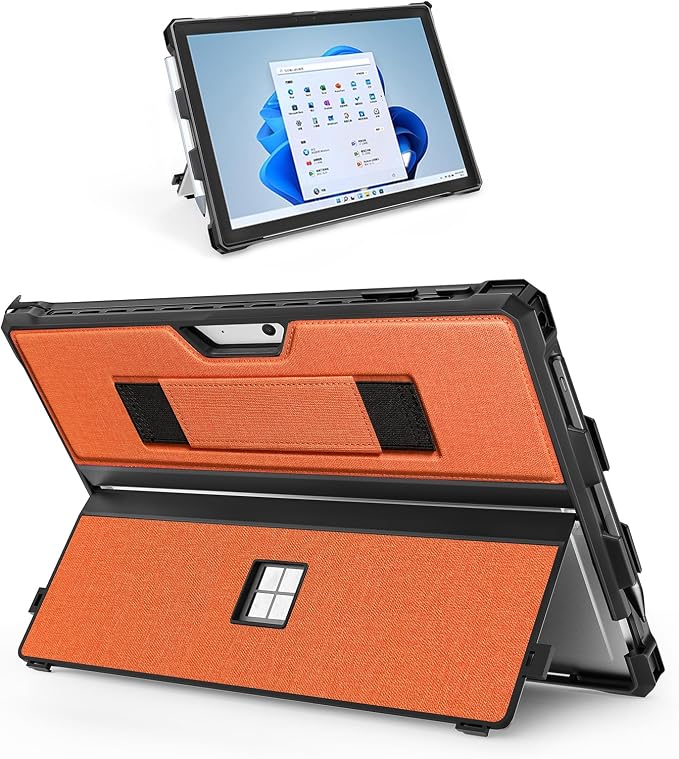 Case for 12.3 Microsoft Surface Pro 7+/7/6/5/4 Protective Rugged Cover Case with Surface Pen Holder and Hand Strap Compatible with Surface Pro Type Cover Keyboard (Black)