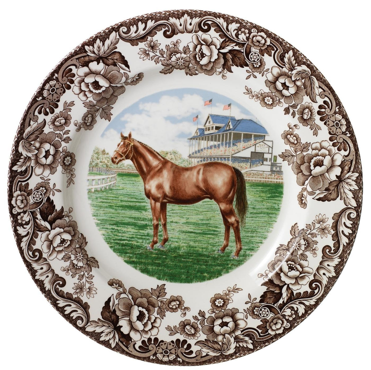 Spode Woodland Dinner Plate, Thoroughbred Horse, 10.5” | Made in England | Ideal Hunting Cabin Décor | Microwave and Dishwasher Safe