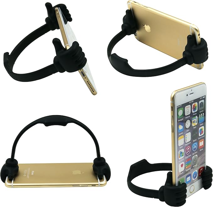 Honsky Cell Phone Tablet Stands (Pack of 5) Thumbs-up Cellphone Holder Tablet Display Stand Mobile Smartphone Mount Cradle for Desk Desktop - Universal Multi-Angle Cute Black
