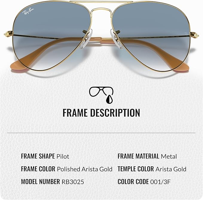 Ray-Ban RB3025 AVIATOR GRADIENT Pilot Shaped Sunglasses for Men & Women with Official RAYBAN Eyewear Kit