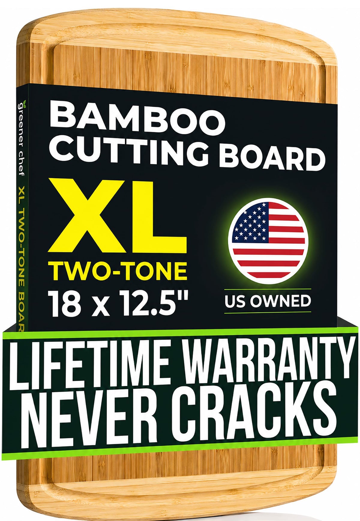 GREENER CHEF 12 Inch Small Bamboo Cutting Board with Lifetime Replacements - Small Wooden Chopping Board for Kitchen, Meat, Vegetables, Cheese, Bread, Charcuterie, and Everyday Food Prep