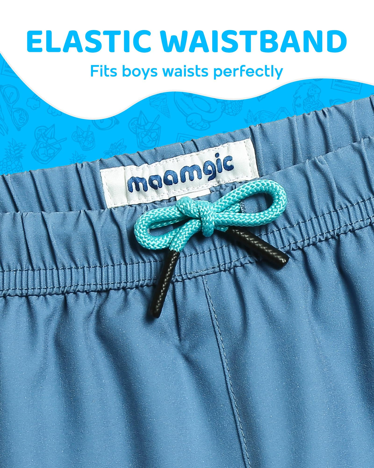maamgic Boys Swim Trunks with Compression Liner 4-Way Stretch Quick Dry Swim Shorts Swimming Trunks Toddler Boy Haze Blue White 3T