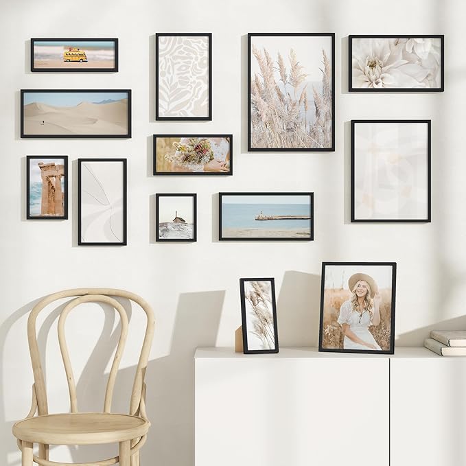 10x13 Metal Picture Frame - Black Aluminum Picture Frame with Real Glass, Wall Mounting Horizontally or Vertically, Simple and Elegant Decor for Wall Gallery Poster Photo 13x10 Frame, Black