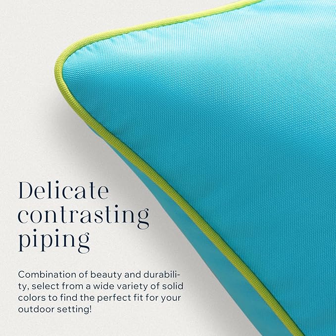 Phantoscope Pack of 2 Outdoor Waterproof Throw Pillow Covers with Contrast Piping, Decorative Square Cushion Case Patio Pillows for Couch Tent Sunbrella, Sky Blue 12x20 inches