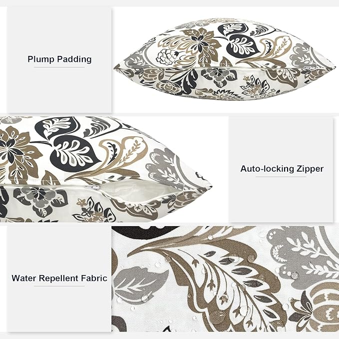 Pack of 2 Patio Throw Pillow Covers ONLY, Water Repellent Cushion Cases 20x20 Inch, Square Pillowcases for Outdoor Couch Decoration, Dailey Tan