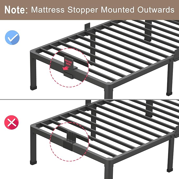 ROIL 12 inch California King Size Bed Frame Metal Platform No Box Spring Needed with Headboard Hole Round Corner Legs Mattress Retainers 3500LBS Heavy Duty Steel Slats Noise-Free Storage