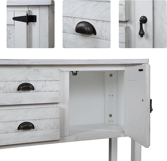 LKTART Solid Wood Farmhouse Console Table,Sofa Table with Storage Drawers and Shelves,Entryway Table for Entry Hallway Foyer Sofa Side Table,Easy Assembled (48" Antique White)